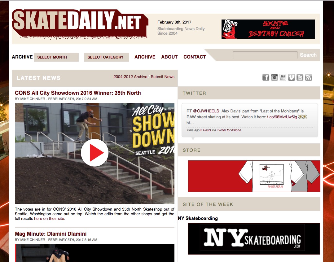 NYSB – Site of the Week on SkateDaily.net (2017)