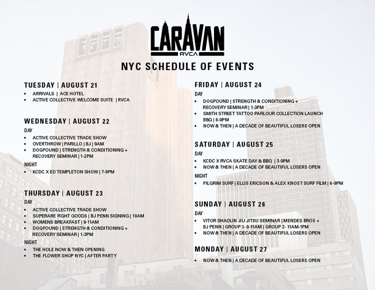 RVCA Caravan – NYC Week Schedule (2018)